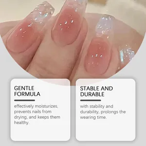 Primer plano de uñas degradadas rosas que muestran la eficacia del pegamento