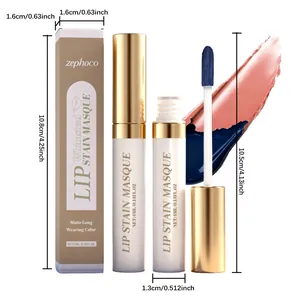 Detaillierte Abmessungen und Verpackung der Zephoco matten Lippenfärbung mit 4 ml Inhalt