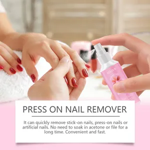 Demonstration of EELHOE press-on nail remover spray for quick and easy artificial nail removal.