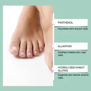 Ingredient detail of nail care pen showing panthenol and allantoin for skin nourishment