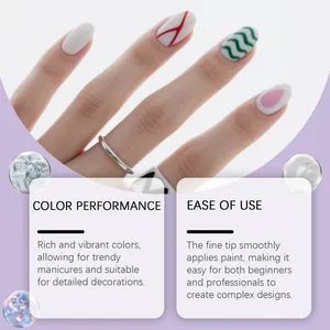 Dettaglio di una mano con motivi nail art fai-da-te che mostrano colori vivaci e facilità d'uso.