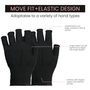 Close-up of UV protection nail gloves with high elasticity and UPF 99+ rating.