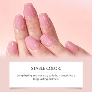 Detailed view of glossy pink nails showcasing the long-lasting stable color effect