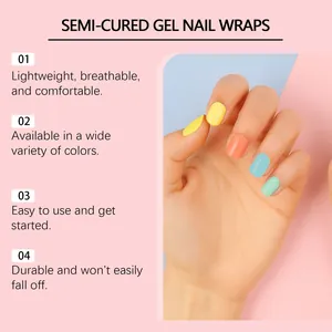 Colorful semi-cured gel nail wraps in dopamine shades for a long-lasting manicure