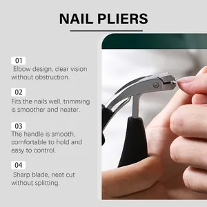 Detailansicht einer ergonomisch gebogenen Nagelzange beim präzisen Schneiden eines Fingernagels