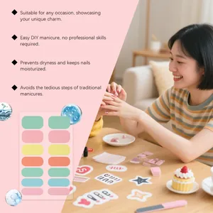 Colorful pastel dopamine nail stickers shown in a cozy DIY lifestyle home setting