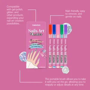 Vista detallada del juego de 5 rotuladores de uñas TORVIKX con colores vibrantes y vivos