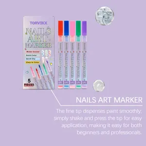 Set di 5 pennarelli per nail art TORVIKX a base d'acqua in vari colori vivaci per il fai da te