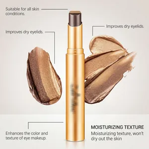 Dual-color shimmer eyeshadow stick in earth tones featuring a smooth moisturizing texture.