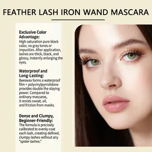 Professional black lengthening mascara detailed effect shown on model with long lashes