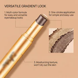 Detail view of a dual-color eyeshadow stick showing smooth moisturizing texture.
