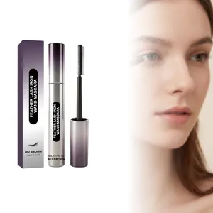 Detailed view of #02 brown mascara featuring iron wand applicator and sleek packaging