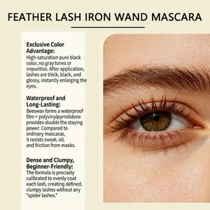 Close-up detail of black mascara application on long, defined eyelashes