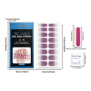 Measurement details for Nymixa pre-cured gel nail strips set with tools included