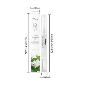 Detailed dimensions showing the South Moon jasmine cuticle oil pen and its packaging box