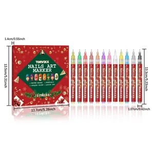 Detalle de dimensiones del set de 12 rotuladores de nail art navideño TORVIKX DIY