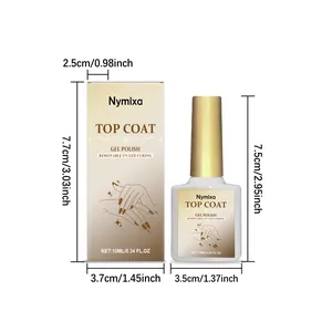 Detailed dimension diagram of Nymixa UV/LED top coat gel polish and gold packaging box