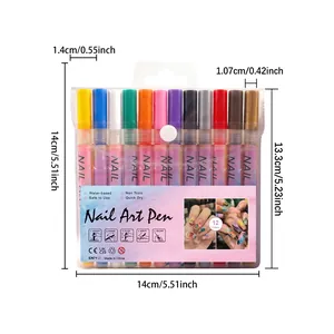 Set di 12 penne per nail art a base d'acqua per graffiti creativi fai-da-te e dettagli