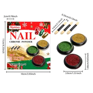 Coffret de poudre de chrome pour ongles Nymixa 3 couleurs avec applicateurs et dimensions