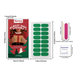 Detailed view of Christmas gel nail sticker set with dimensions for all accessories