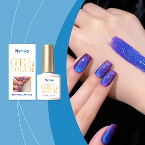 Close-up of Nymixa blueberry cat eye gel nail polish showing shimmering gradient effect