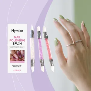 Juego de 3 pinceles de silicona NYMIXA para nail art con doble punta y mangos de purpurina.