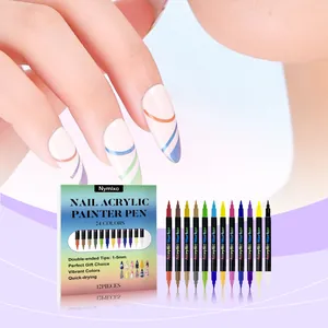 Primo piano del set di 12 pennarelli acrilici Nymixa per nail art con decorazione finita