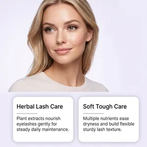 Detail showing long eyelashes and herbal eyelash care serum benefits for nourishing.