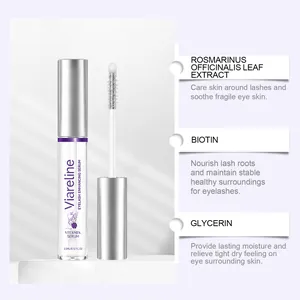 Detail of Viareline eyelash enhancing serum showing Biotin and Glycerin ingredients benefits