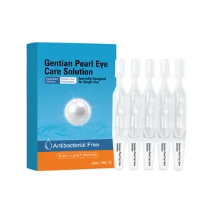 Solución calmante para ojos Gentian Pearl con 5 gotas hidratantes desechables de 1 ml cada una.