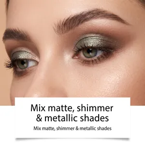 Close-up of eye makeup showing mixed matte shimmer and metallic eyeshadow finishes