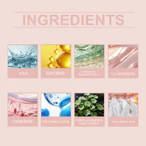 Professionelle Infografik zu Inhaltsstoffen von Wimpernserum mit Peptiden und Aqua.