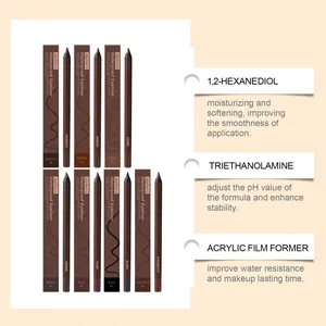 Detailed view of ZEPHOCO waterproof eyeliner colors with key ingredient benefits list