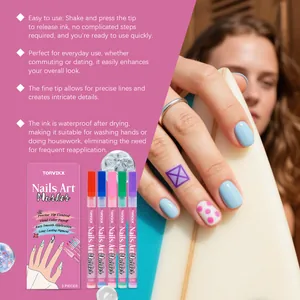 Detalle de los rotuladores de uñas TORVIKX con tinta impermeable y colores DIY vivos.