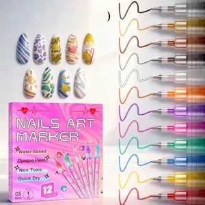 Juego de 12 Bolígrafos de Graffiti para Arte de Uñas DIY Punta Fina 0.5mm Secado Rápido Impermeable Herramientas de Dibujo Manicura