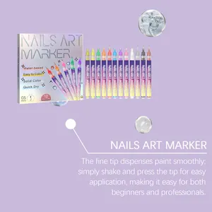 Set de 12 rotuladores para nail art al agua con punta fina de 0,5 mm para manicura DIY