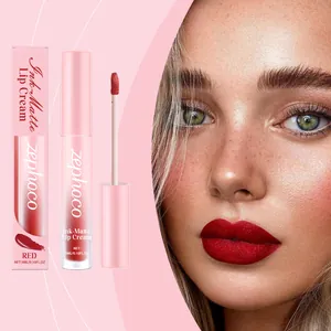 ZEPHOCO ink-matte lip cream in vibrant red with professional makeup model view