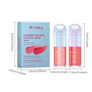 Wiieey cherry glaze lip oil duo set with dimensions and two tinted shades for children