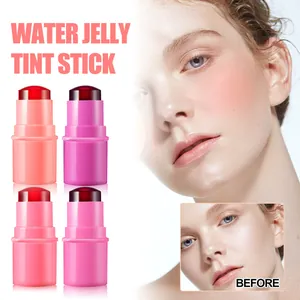Water jelly tint stick for blush and lips showing before and after effect