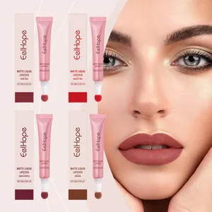 Gedetailleerd overzicht van matte vloeibare lippenstiftset met vier kleurvarianten