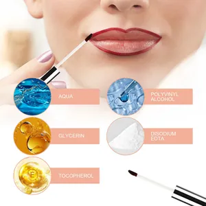 Close-up of peel-off lip liner application showing ingredients like Aqua and Glycerin
