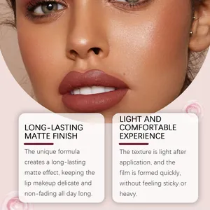 Primer plano de lápiz labial líquido púrpura mate de larga duración para un look audaz.