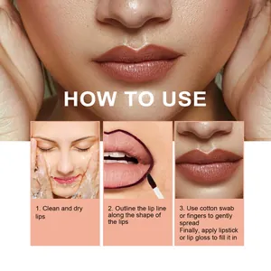 Instructional guide showing how to use peel-off lip liner for waterproof lip contouring