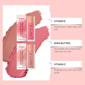 Detalle de brillo labial mate EelHope con ingredientes Vitamina E, C y manteca de karité