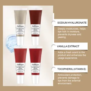 Dettagli ingredienti del set balsamo labbra colorato EelHope con vitamina E e ialuronato.
