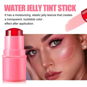 Close-up showing the buildable pink tint effect on lips and cheeks using a jelly stick