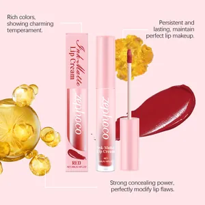 Close-up of ZEPHOCO matte lip cream in classic red featuring a velvet smooth texture