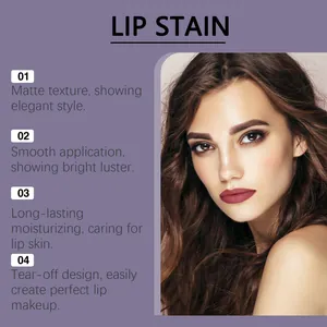 Detaillierte Merkmale des matten Peel-off-Lippenstifts an einem Make-up-Modell.