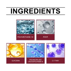 Close-up display of safe ingredients like Aqua and Glycerin for berry red nail gel.