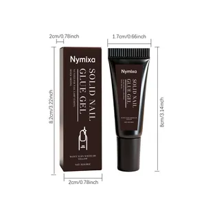 Nymixa solid nail glue gel tube and box with detailed dimensions in cm and inches